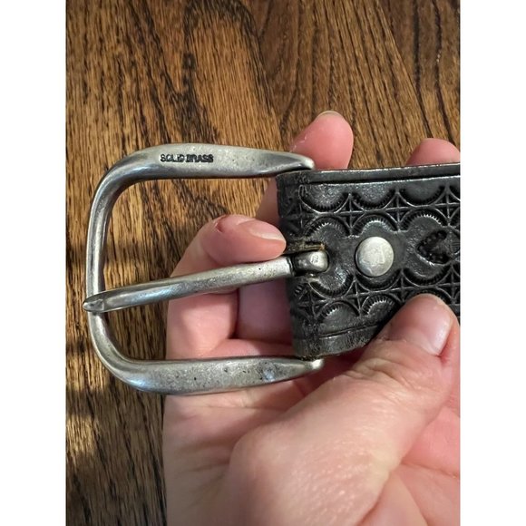 Bill Adler Designs | Black Brown Studded Belt Solid Brass Silver Leather - Picture 2 of 4